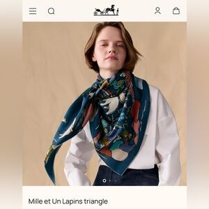 Hermes Mille et Un Lapins cashmere/silk Giant Triangle Shawl